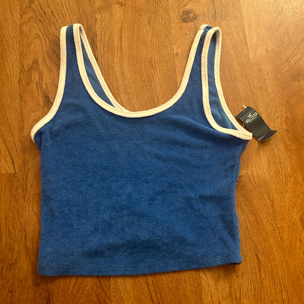 NWT! hollister terry cloth tank top blue with white outlines size large